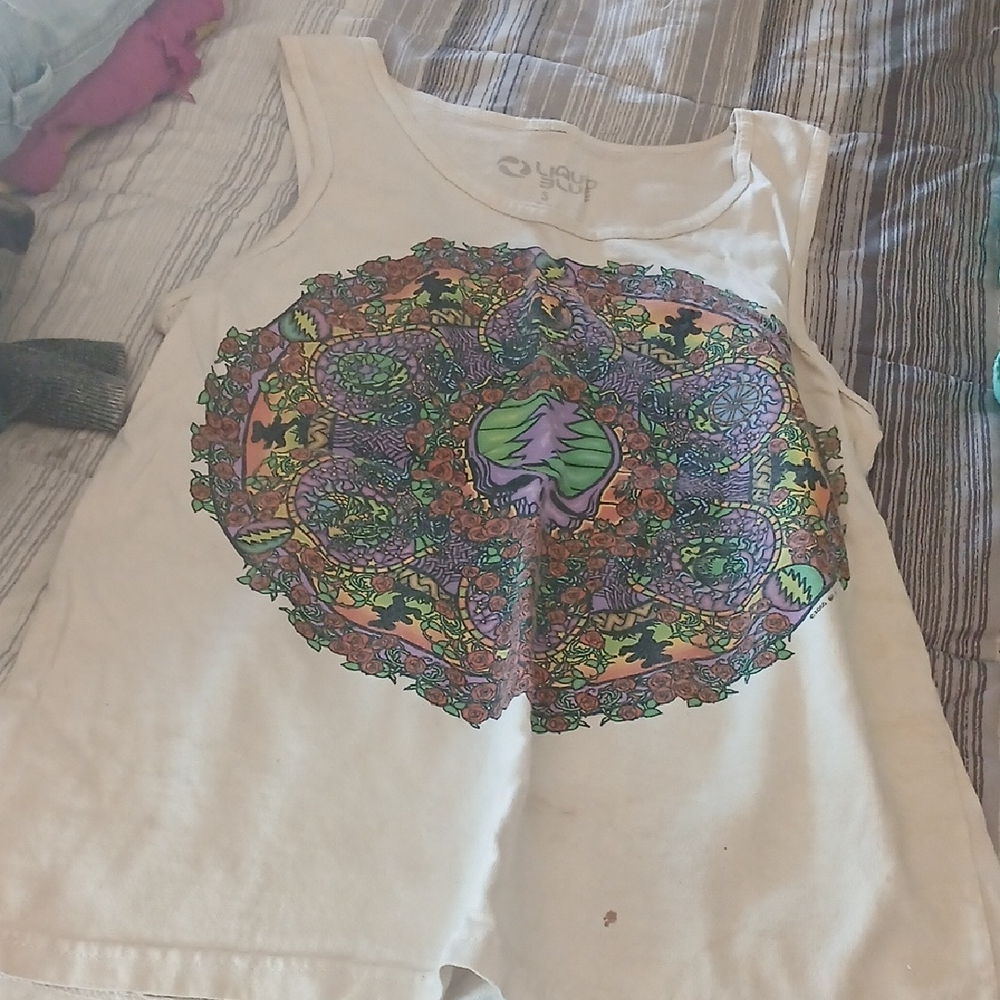 Kids Cream Graphic Tank Top with Colorful Mandala Print